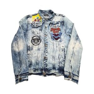CivilizeD Denim Jacket Mens 2XL Blue Acid Wash Show No Love Graphic Distressed